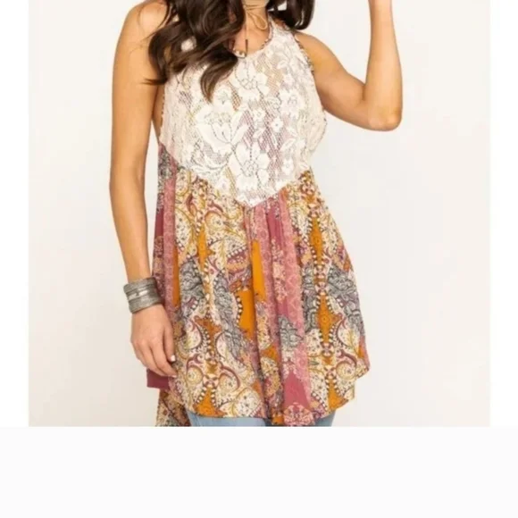 Free People Count Me In Trapeze Tunic Top Paisley Print Size M - Picture 2 of 8